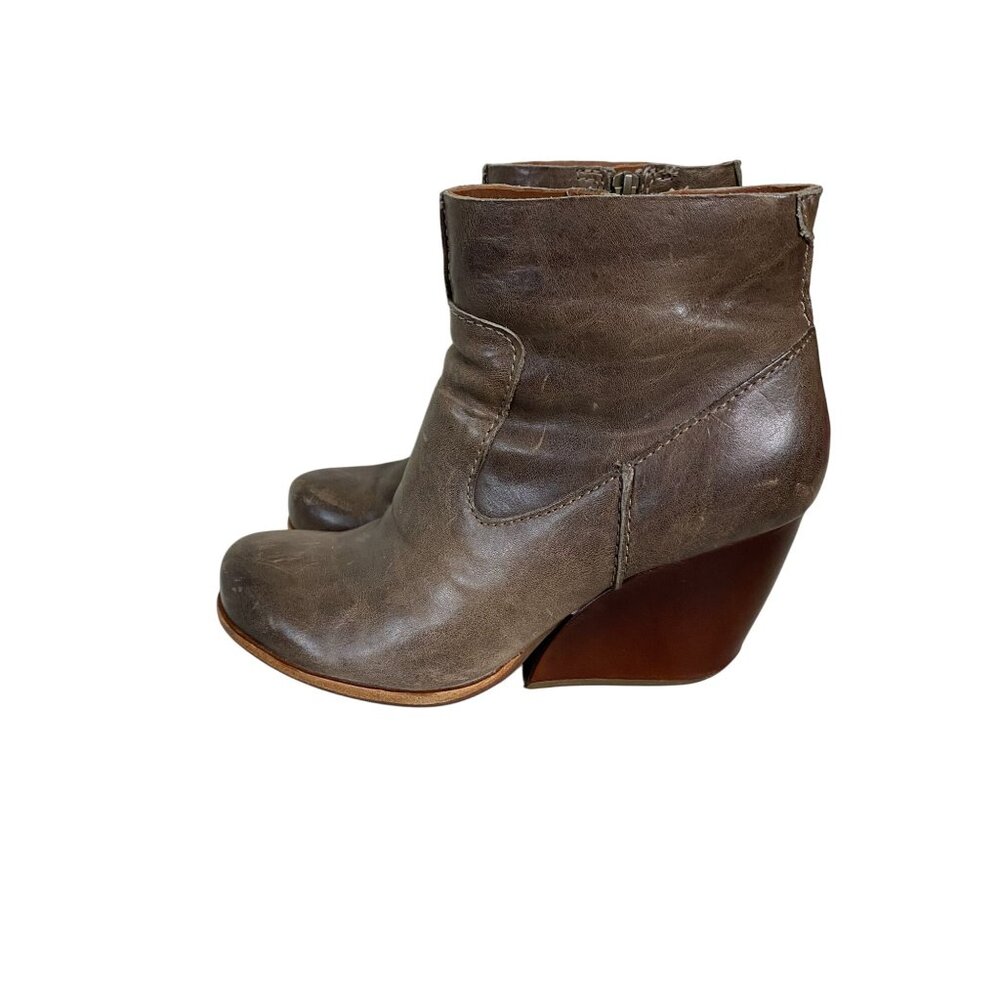 Kork Ease Michelle Brown Leather Ankle Boots Size 7 Grain Leather Wedge capsule